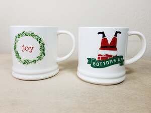 Threshold Christmas Coffee Mug 12oz Holidays 4" Joy Santa Bottoms Up 2018 x2